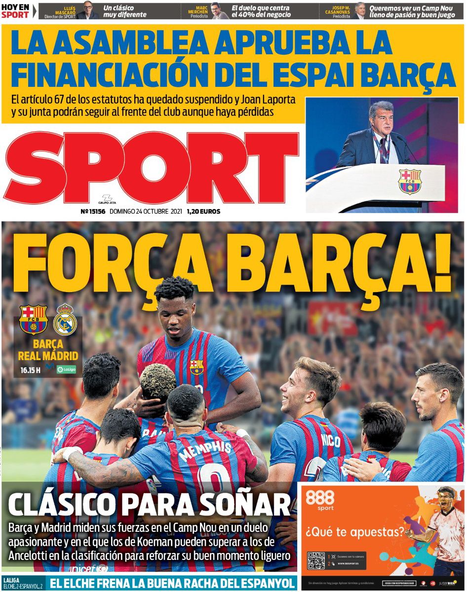 Força Barça, la portada del 24 de octubre