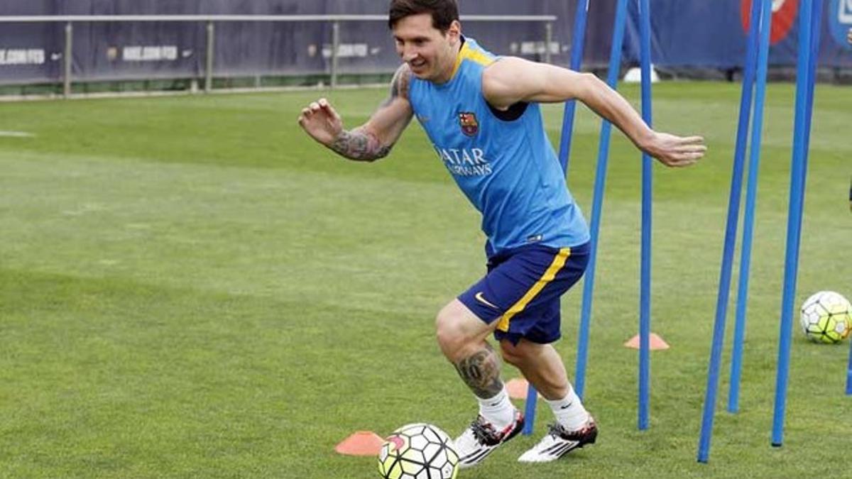 Leo Messi durante un entrenamiento del FC Barcelona de esta temporada 