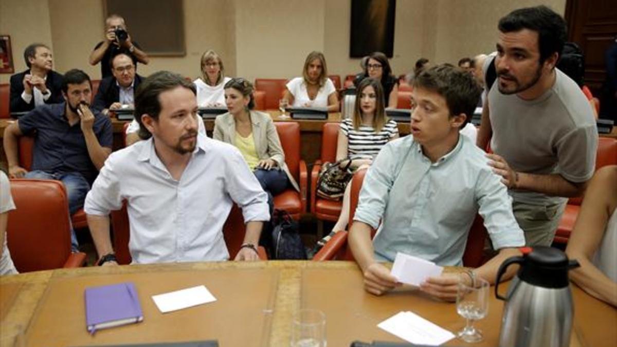 En el Congreso 8 Pablo Iglesias, Íñigo Errejón y Alberto Garzón, el pasado jueves.