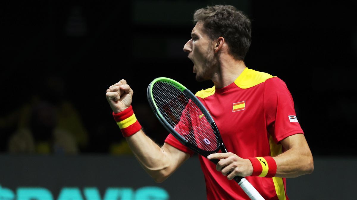 Pablo Carreño celebra el triunfo ante el ecuatoriano Emilio Gómez.