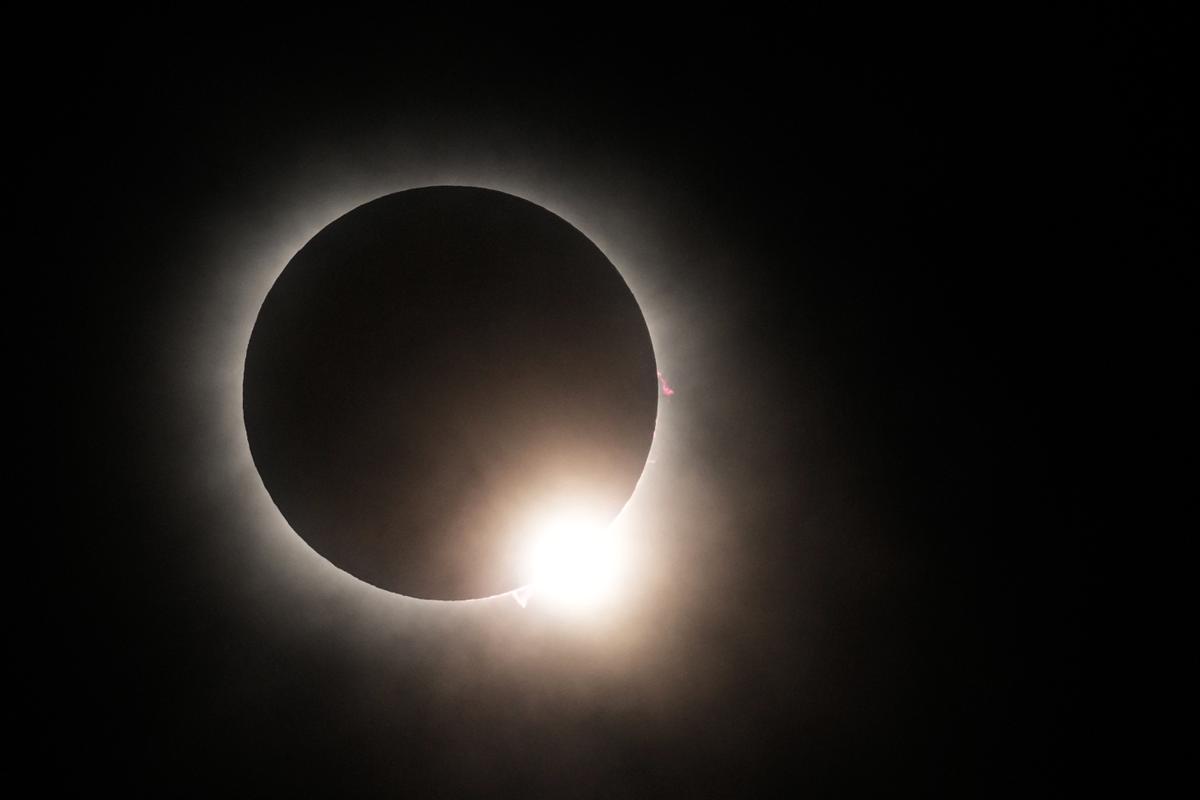 The moon partially covers the sun during a total solar eclipse, as seen from Eagle Pass, Texas, Monday, April 8, 2024. (AP Photo/Eric Gay)