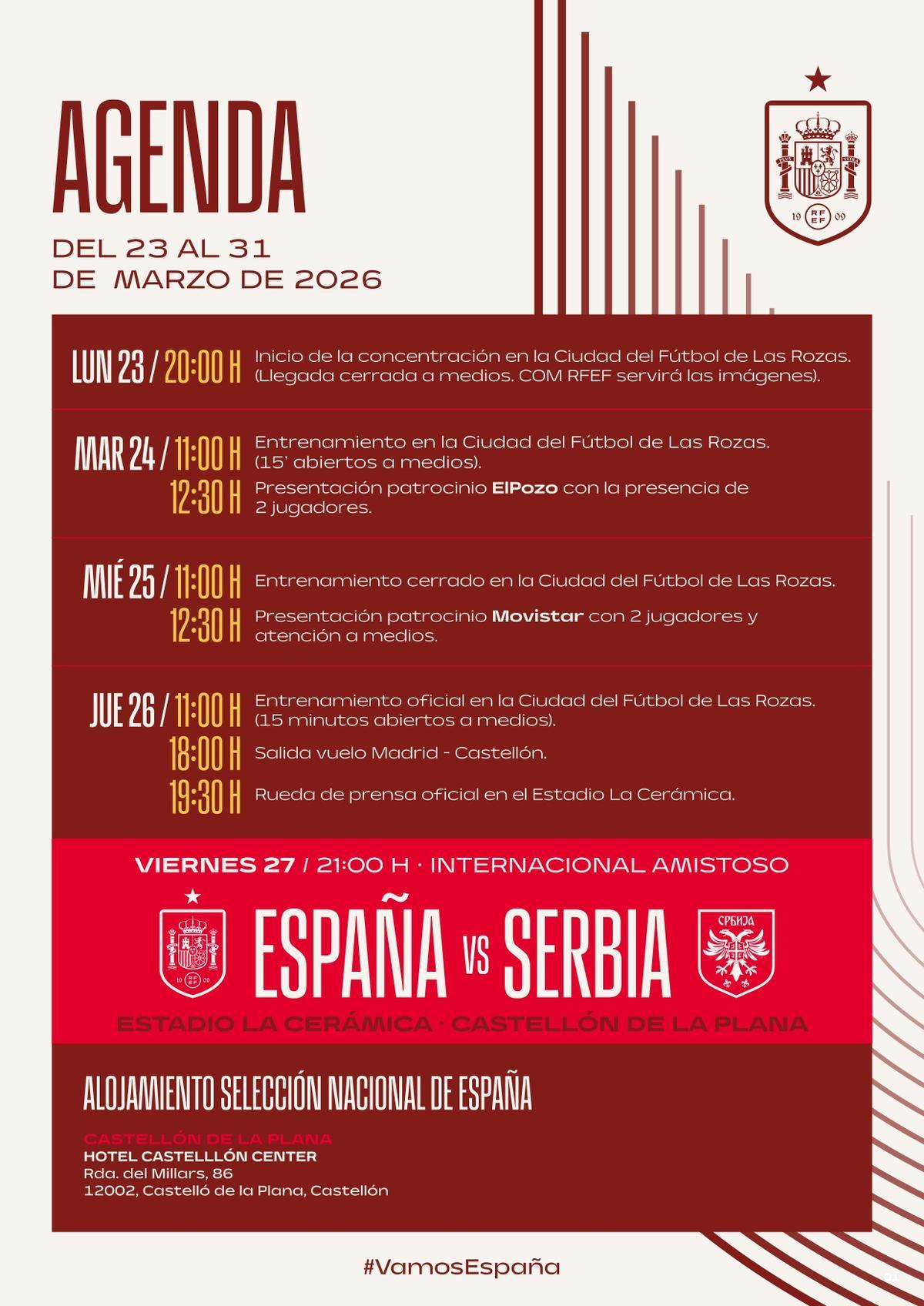 Esta es la agenda de la selección española de cara a su partido ante Serbia en el campo del Villarreal.