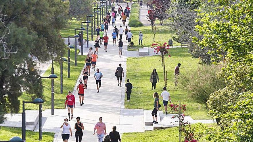 Gente practicando deporte en el Jardín del Turia.