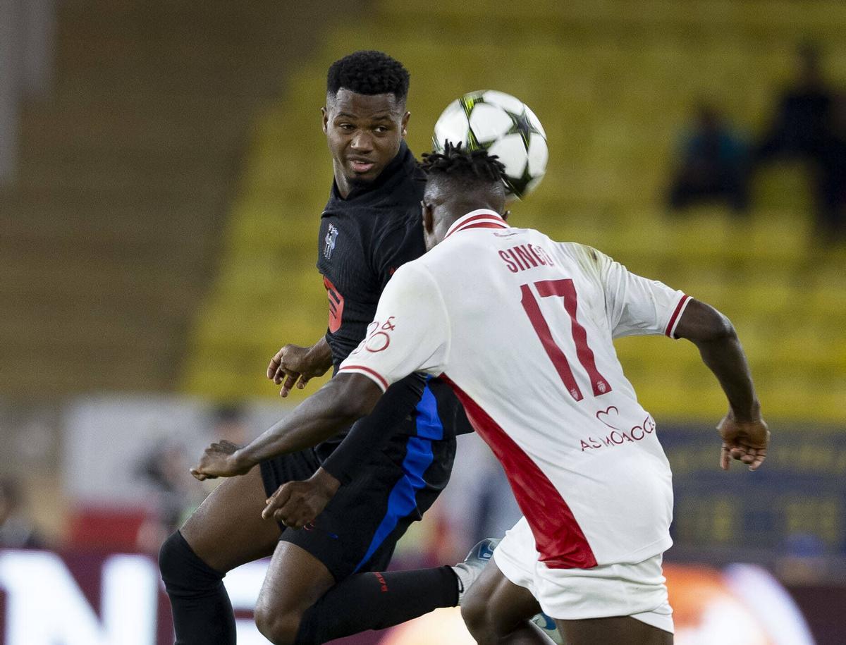 Ansu Fati en el partido de la fase de grupos de la Champions ante el Mónaco.