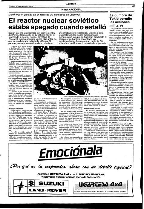 Portadas e informaciones sobre el accidente nuclear.