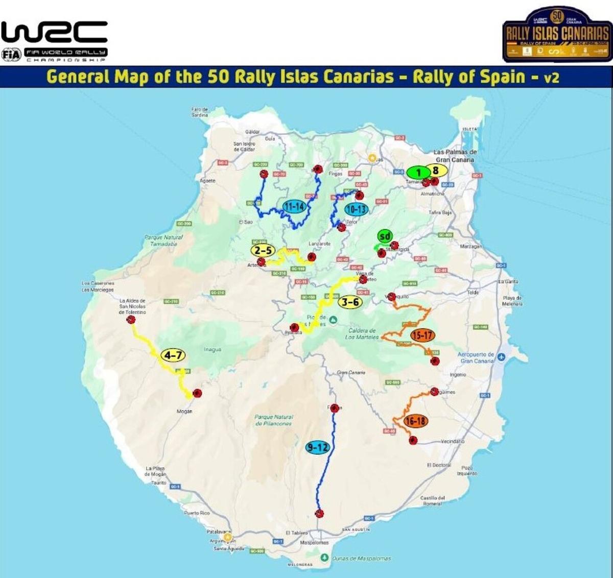 Mapa general del Rally Islas Canarias 2026