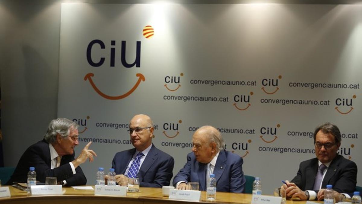 Trias, Duran, Pujol y Mas, en la ejecutiva de CiU de esta mañana.