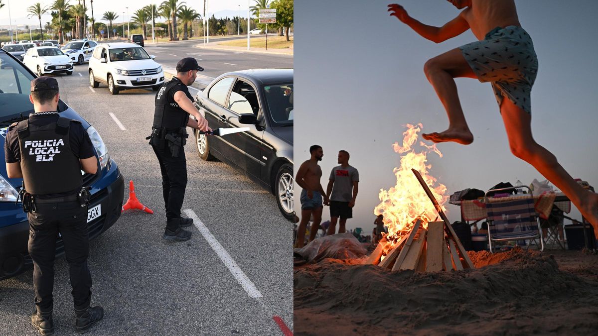 Contrastes en San Juan: prohibición y controles policiales en Arenales y hogueras en Gran Playa en Santa Pola