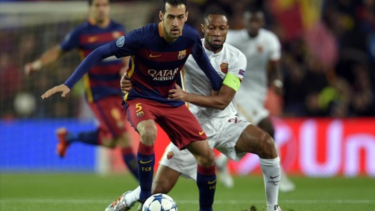 El futbolista azulgrana Sergio Busquets, durante el duelo ante el Roma