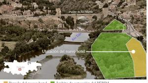 Vista de la zona donde se construirá el macrohotel al lado del puente de La Cava.