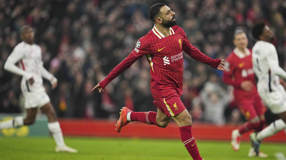 Mohamed Salah celebra su gol en el partido de la Champions League entre Liverpool y Lille
