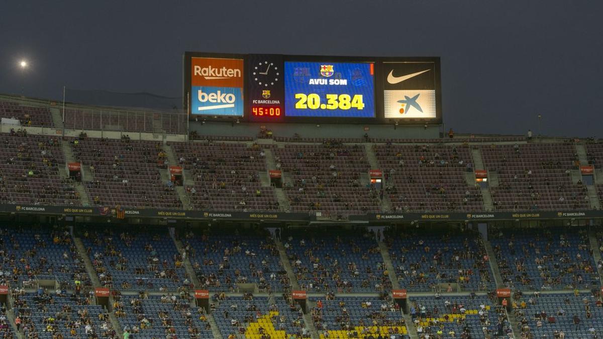 Imagen de las gradas del Camp Nou durante el Barcelona-Real Sociedad de la primera jornada de Liga.