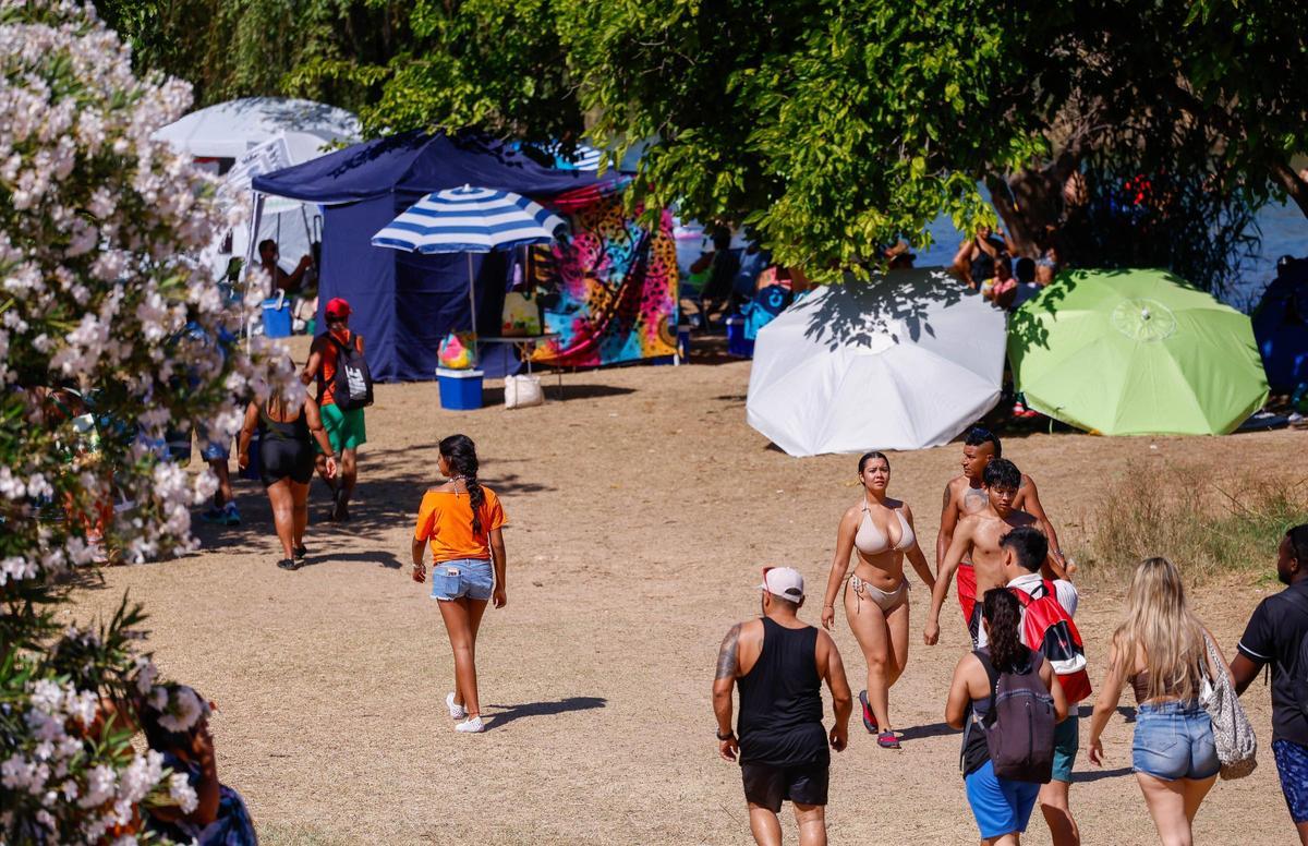 Numerosas sombrillsa y tiendas en el área recreativa de l'Assut, en una imagen del verano pasado.