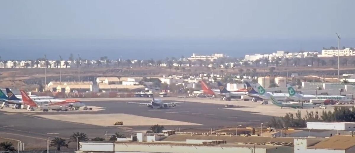 Aviones estacionados el jueves 22 de febrero de 2024 en el Aeropuerto César Manrique Lanzarote.