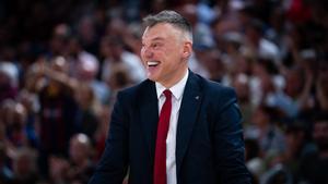 Jasikevicius sonríe en los prolegómenos de un partido en el Palau