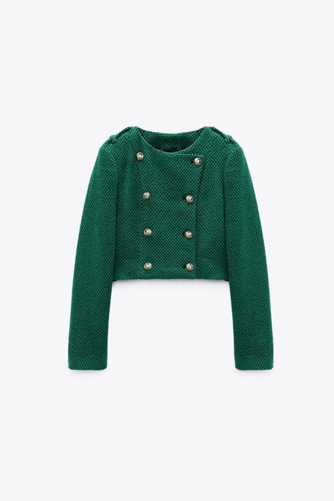 Chaqueta verde doble botonadura de Zara