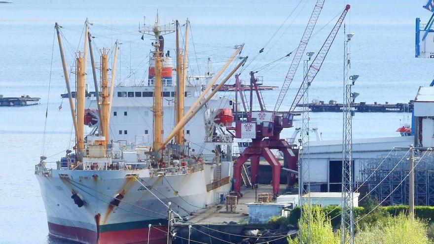 Descarga de pescado de Malvinas por parte de un reefer, en Puerto Vieira.