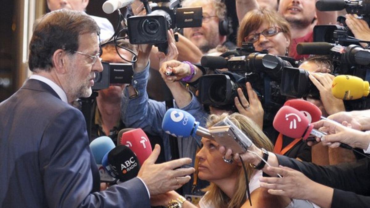 Rajoy comparece ante la prensa tras la reunión en Bruselas.