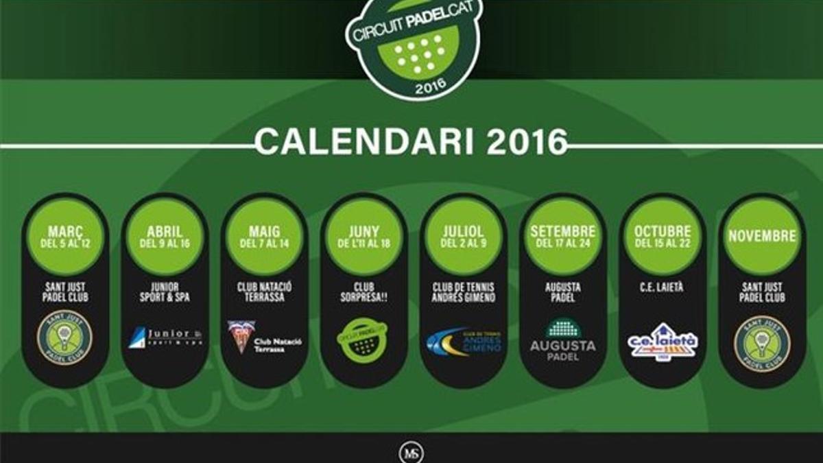 El calendario del circuito en 2016