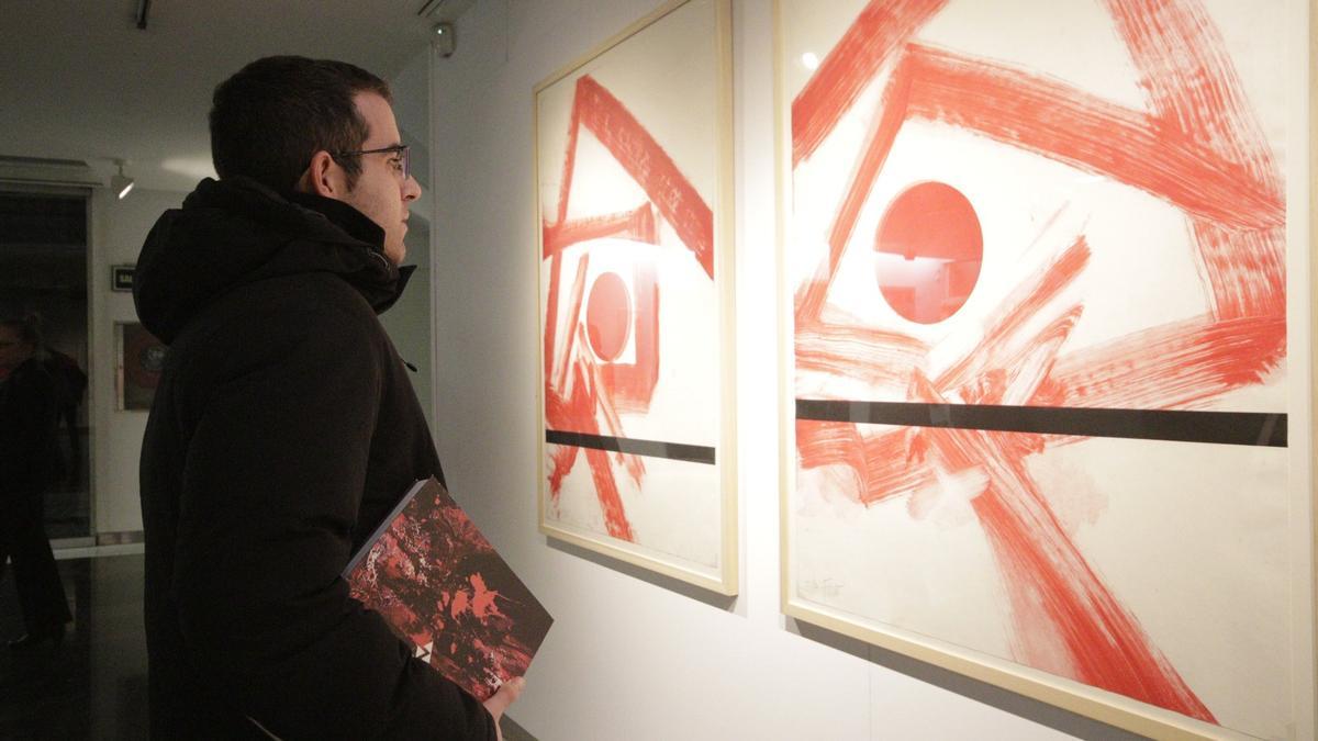 Un visitante observa una de las obras de Luis Feito