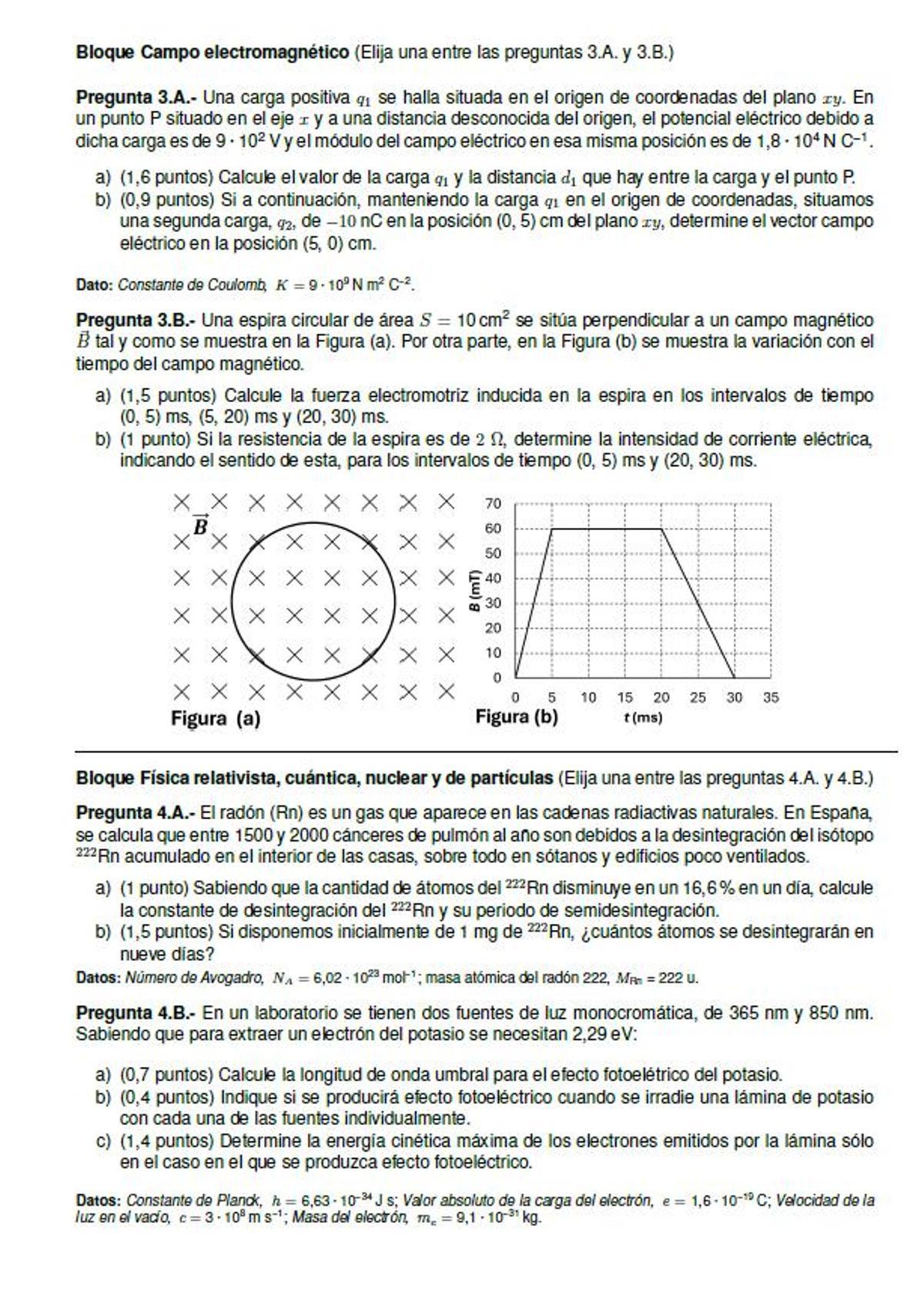 Examen de Física de la PAU de julio de la Comunidad de Madrid