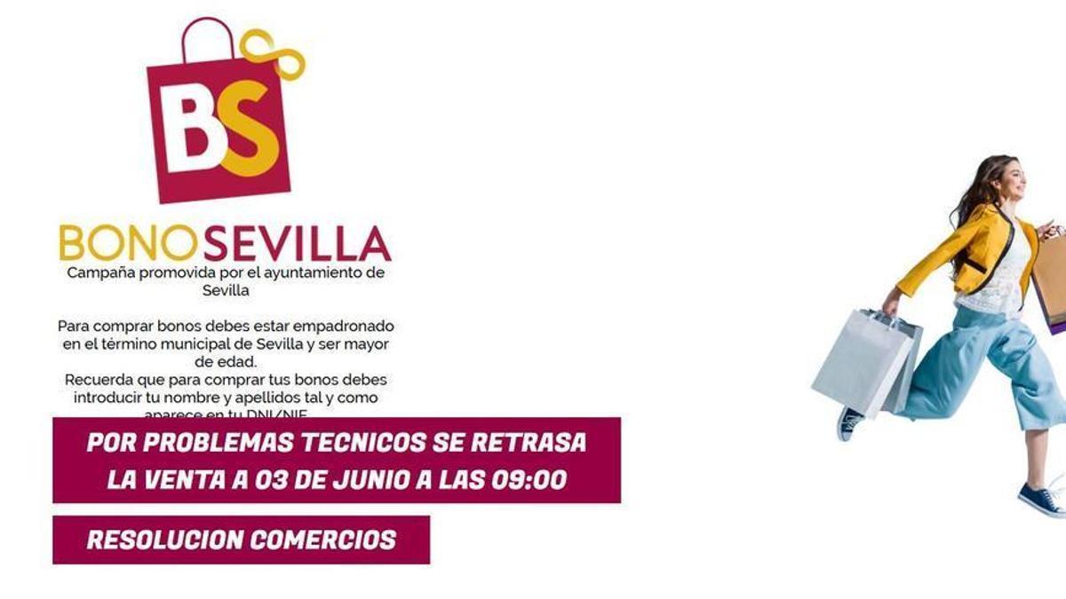 Captura de la web de Bono Sevilla avisando del retraso
