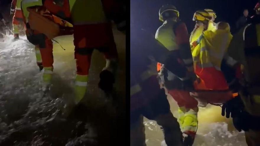 e Chera: Los bomberos cruzan un río a pie para salvar a un hombre herido en un complejo rescate