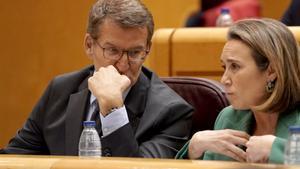 Alberto Núñez Feijóo y Cuca Gamarra, durante un pleno del Congreso.