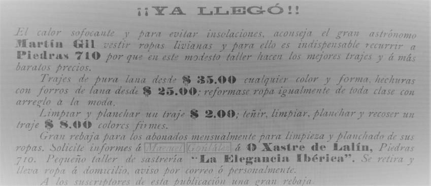Más publicidad de sus servicios de sastre.