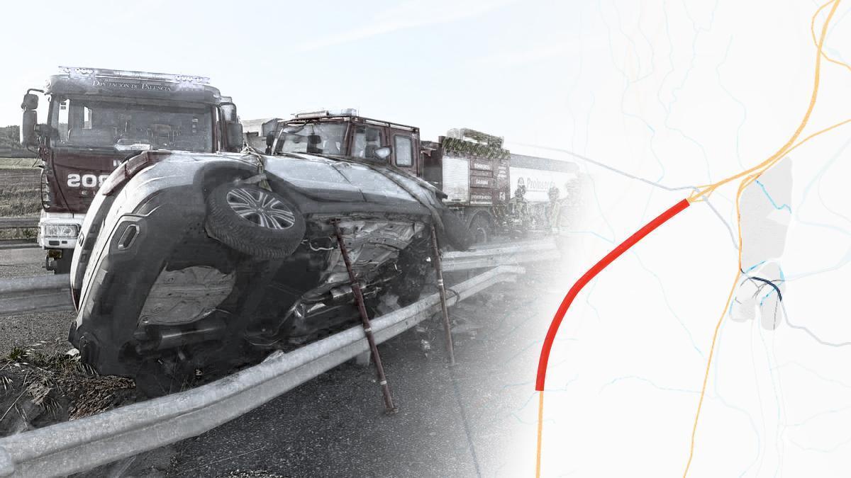 Imagen del accidente en la autovía, en Herrera de Pisuerga, donde falleció la joven médica gijonesa. / Agencias