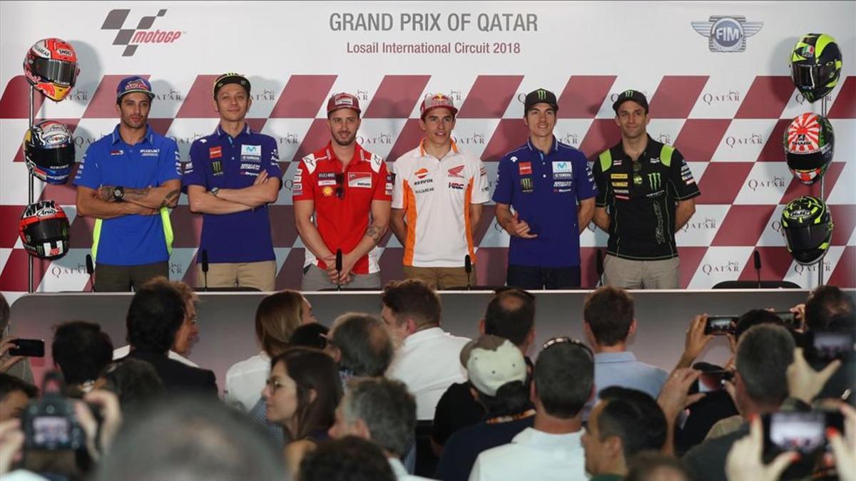 Iannone, Rossi, Dovizioso, Márquez, Viñales y Zarco en rueda de prensa