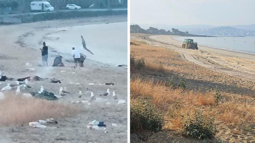 El Concello de Cangas recoge una tonelada de basura en la playa de Rodeira tras la noche de San Juan
