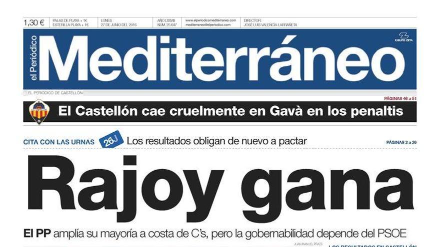 &quot;Los resultados electorales del 26J&quot; hoy en la portada del Mediterráneo.