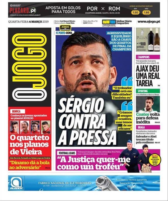 Portada de O Jogo del 6 de marzo del 2019