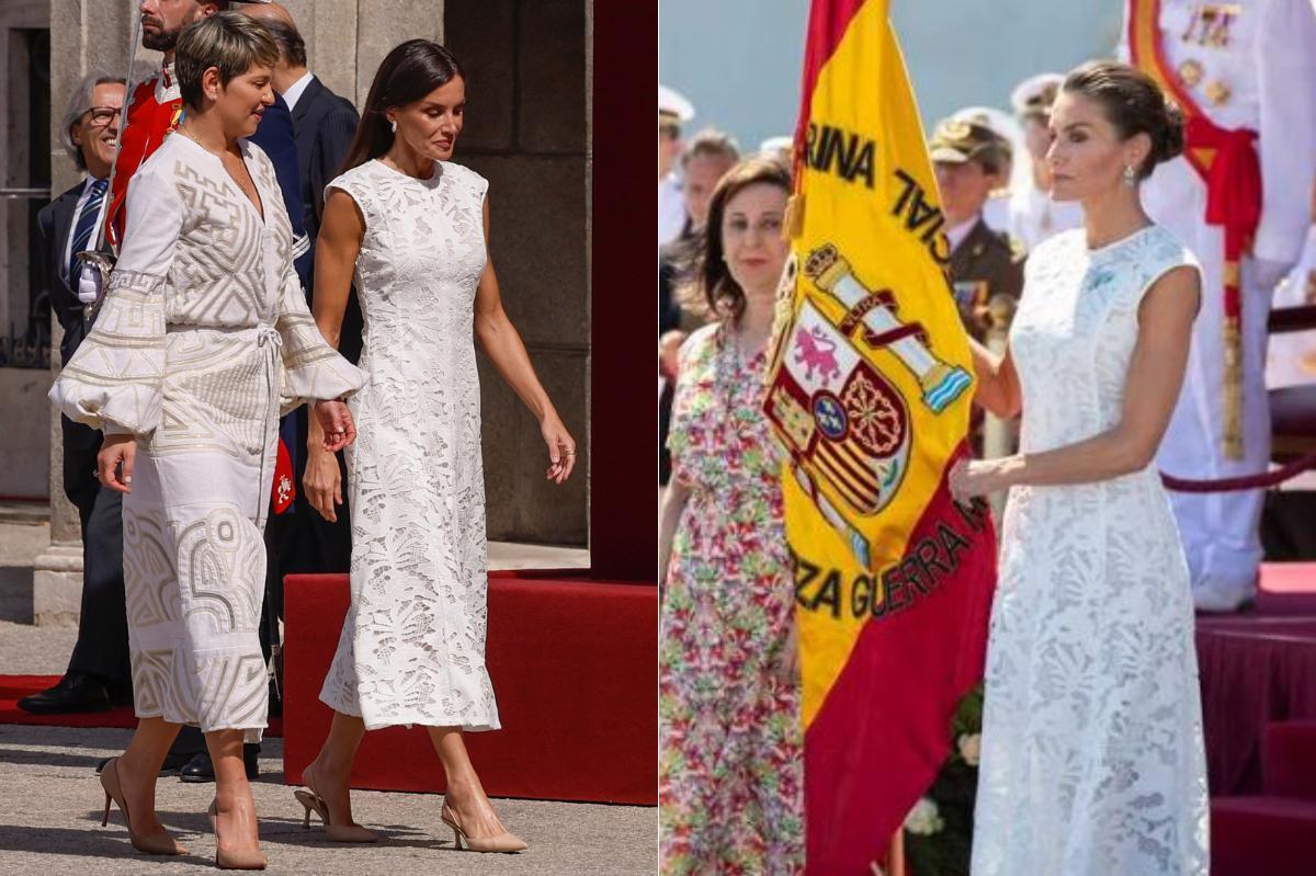 La reina Letizia este miércoles en Madrid (izquierda) y en Cartagena en junio (derecha).