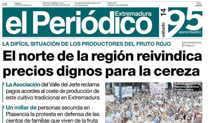 Esta es la portada de EL PERIÓDICO EXTREMADURA correspondiente al día 14 de julio del 2018