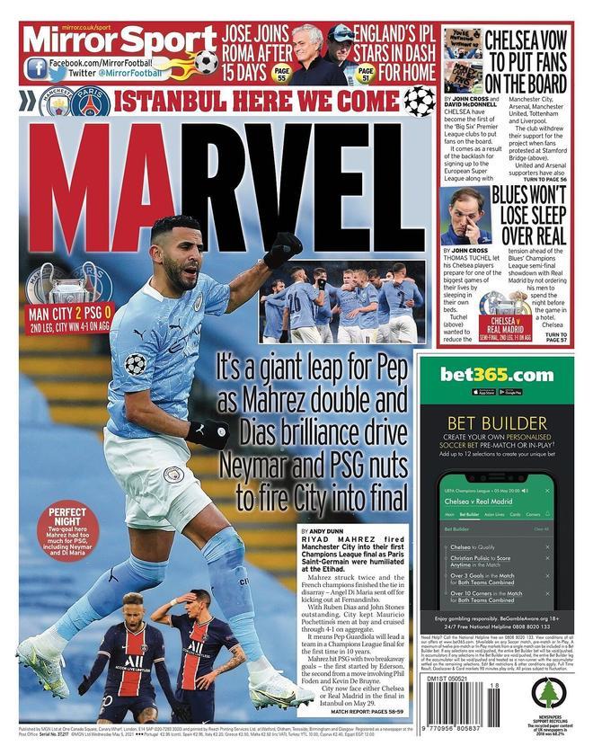 La portada de Mirror Sport