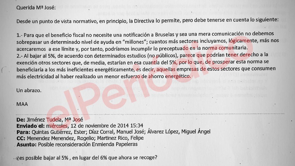 El correo de Miguel Ángel Álvarez a Mª José Jiménez.