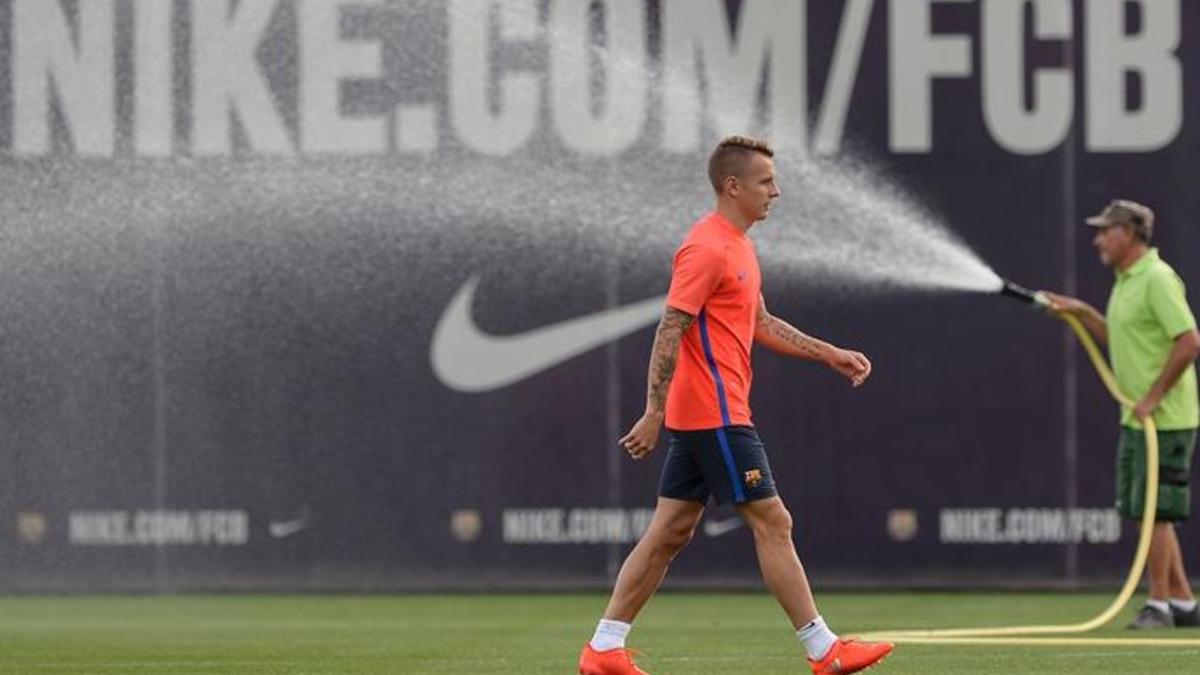 Lucas Digne, en una imagen de entrenamiento del Barcelona