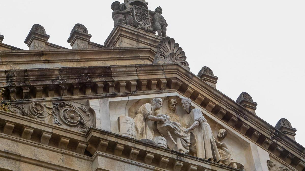 Detalle do edificio da Facultade de Medicina da Universidade de Santiago de Compostela.