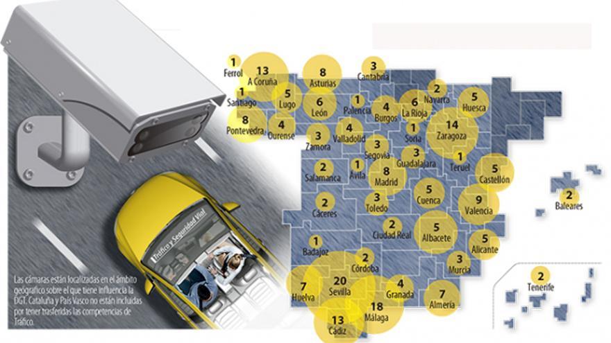 Mapa de la red de cámaras de la Dirección General de Tráfico.