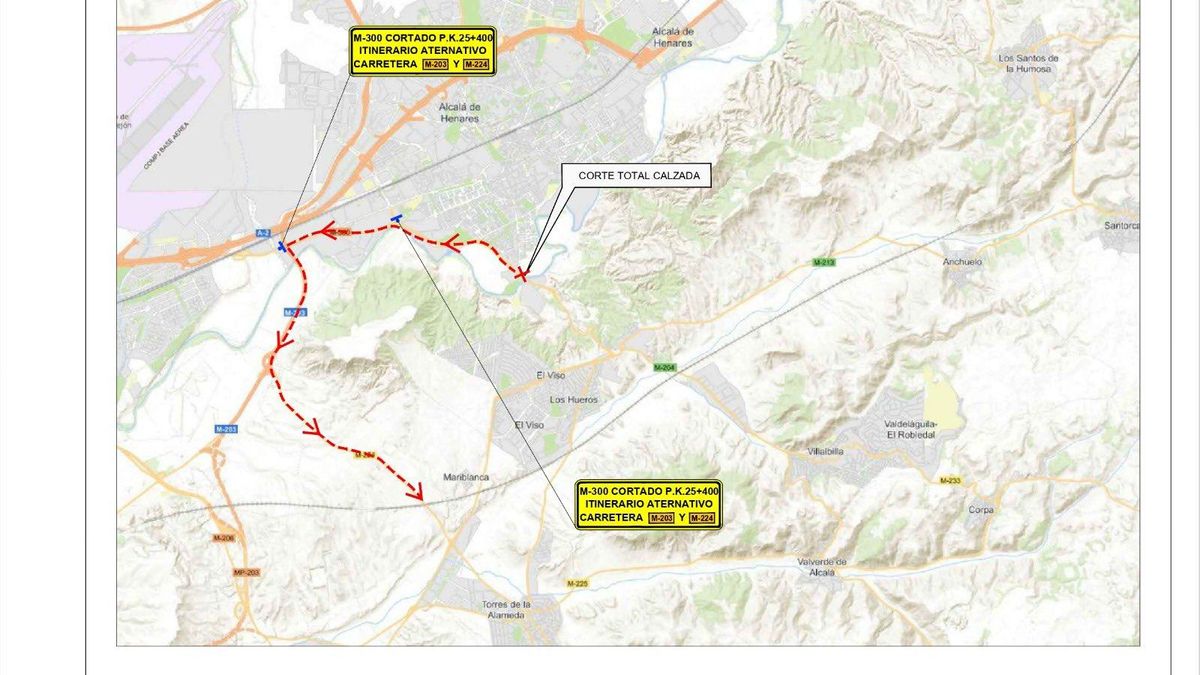 Cierre temporal de la M-300 en Alcalá de Henares por obras en el puente Zulema
