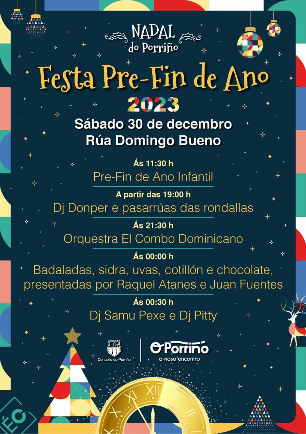 Cartel de la fiesta de pre Fin de Año 2023 en O Porriño.