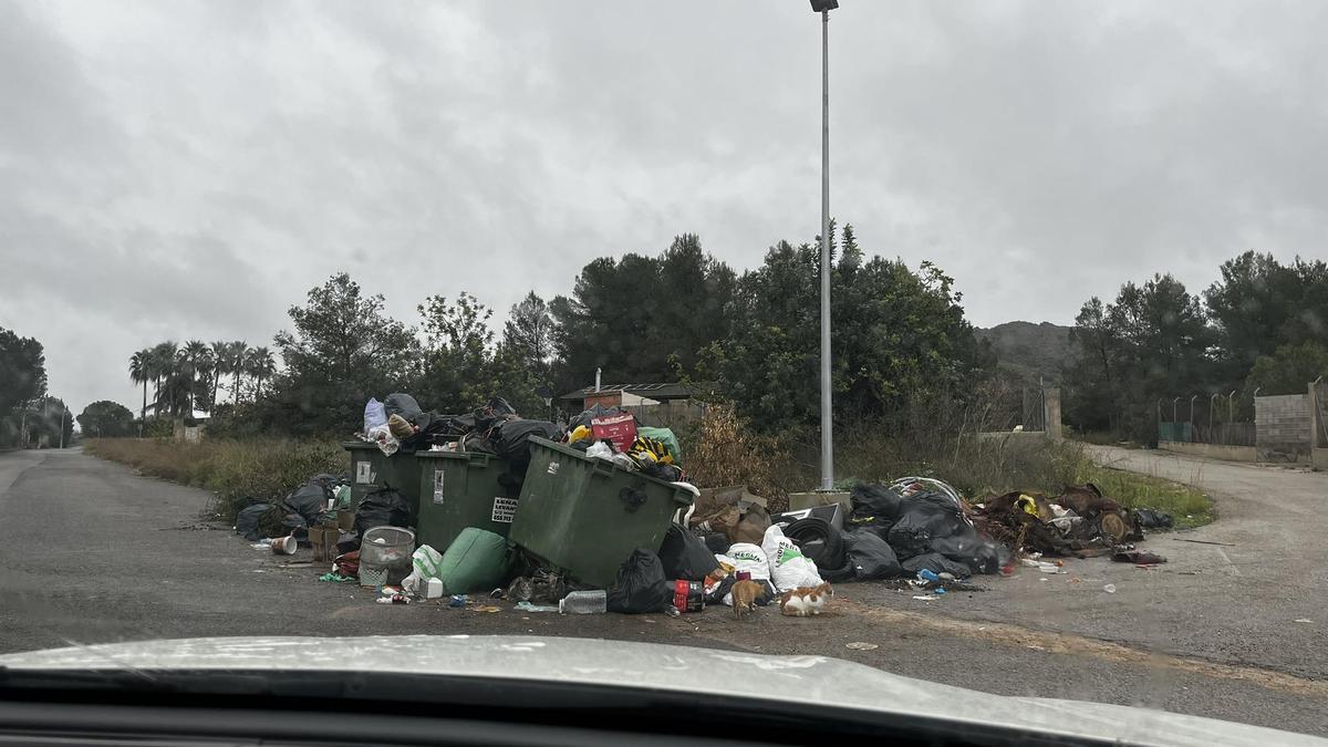 Imágenes de contenedores desbordados de residuos en Riba-roja de Túria.