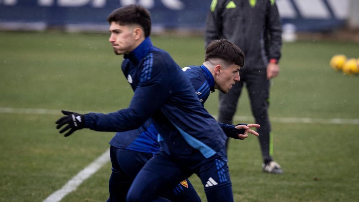 Vital y Liso, en un entrenamiento del Zaragoza.