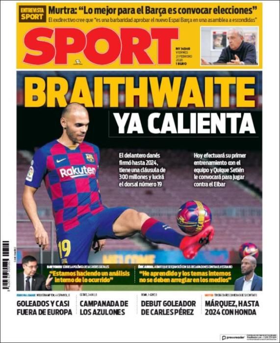 Portada SPORT viernes 21 febrero 2020