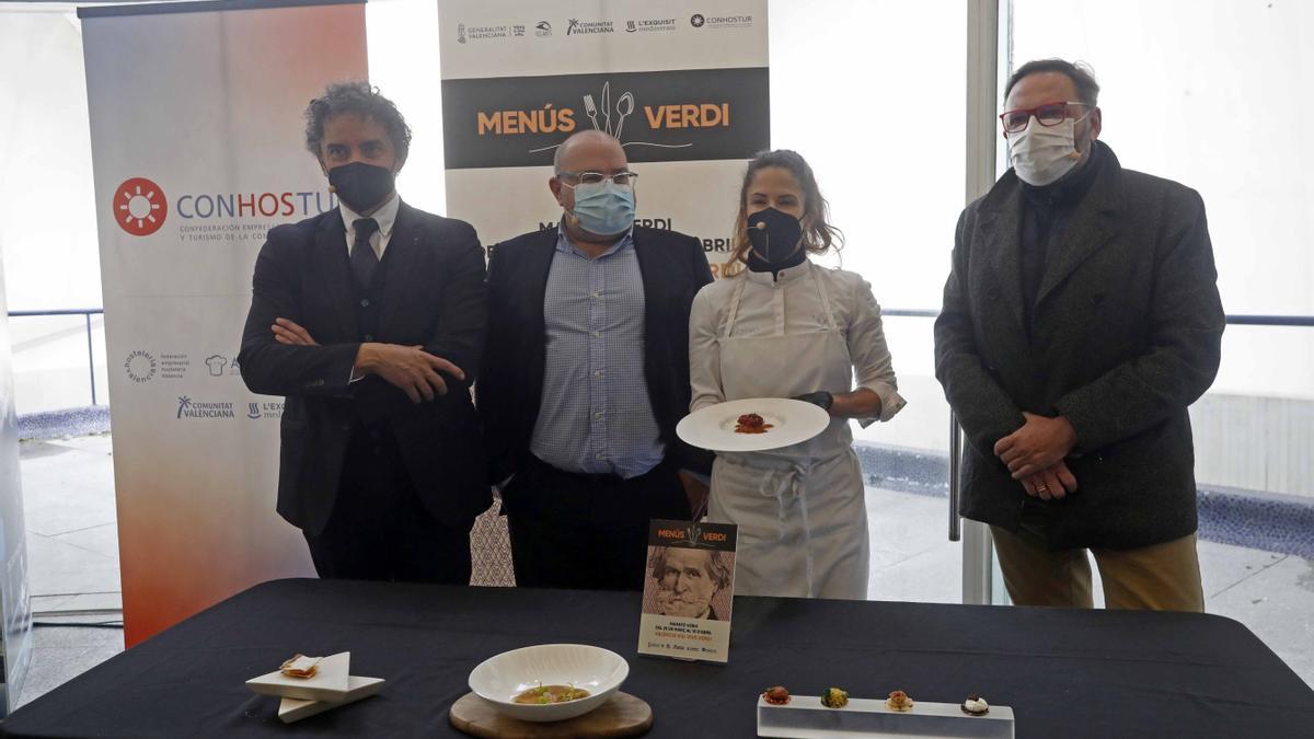 Francesc Colomer, Jesús Iglesias, Rakel Cernicharo y Manuel Espinar en la presentación de la “Maratón Verdi” que impulsa junto con Les Arts y Conhostur