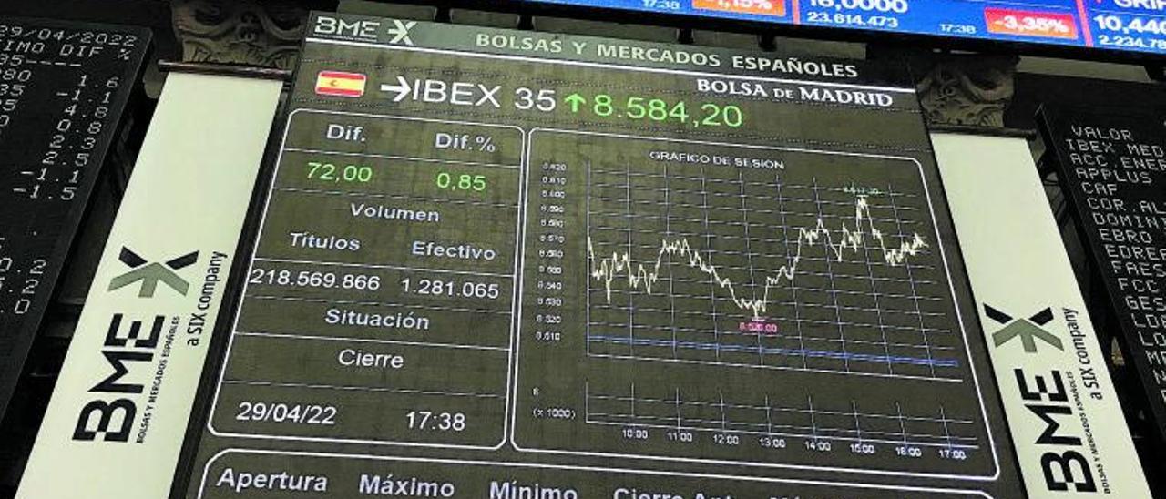 Panel principal de la Bolsa de Madrid en la última sesión de esta semana. | | VEGA ALONSO / EFE