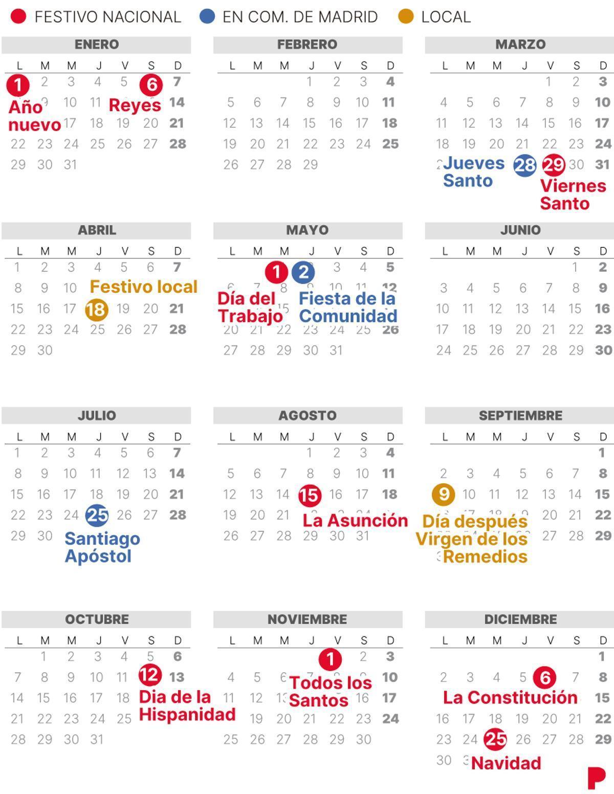Calendario laboral de Alcorcón del 2024 (con todos los festivos).