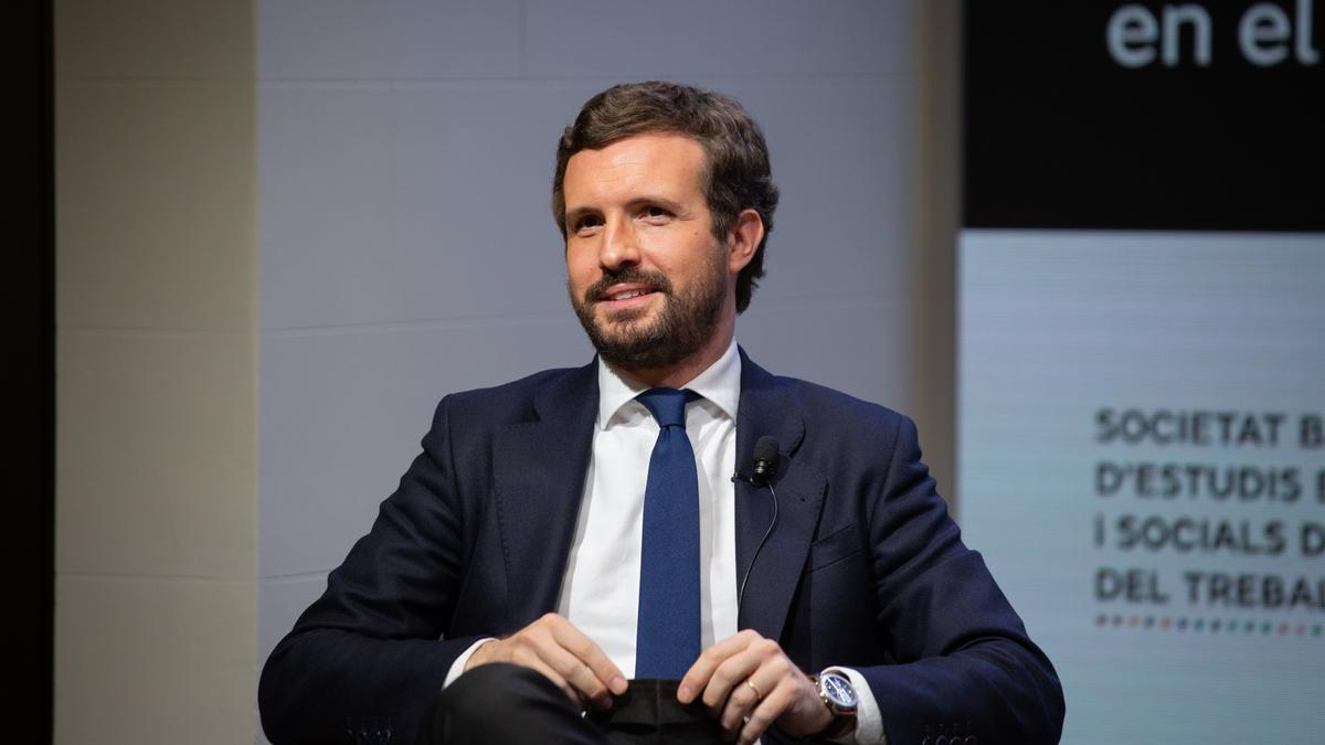 Archivo - El líder del PP, Pablo Casado, en el debate &#039;La lucha contra la desigualdad, factor básico del progreso económico&#039; de la Societat Barcelonina d&#039;Estudis Econòmics i Socials de Foment del Treball, en Barcelona a 15 de marzo de 2021.